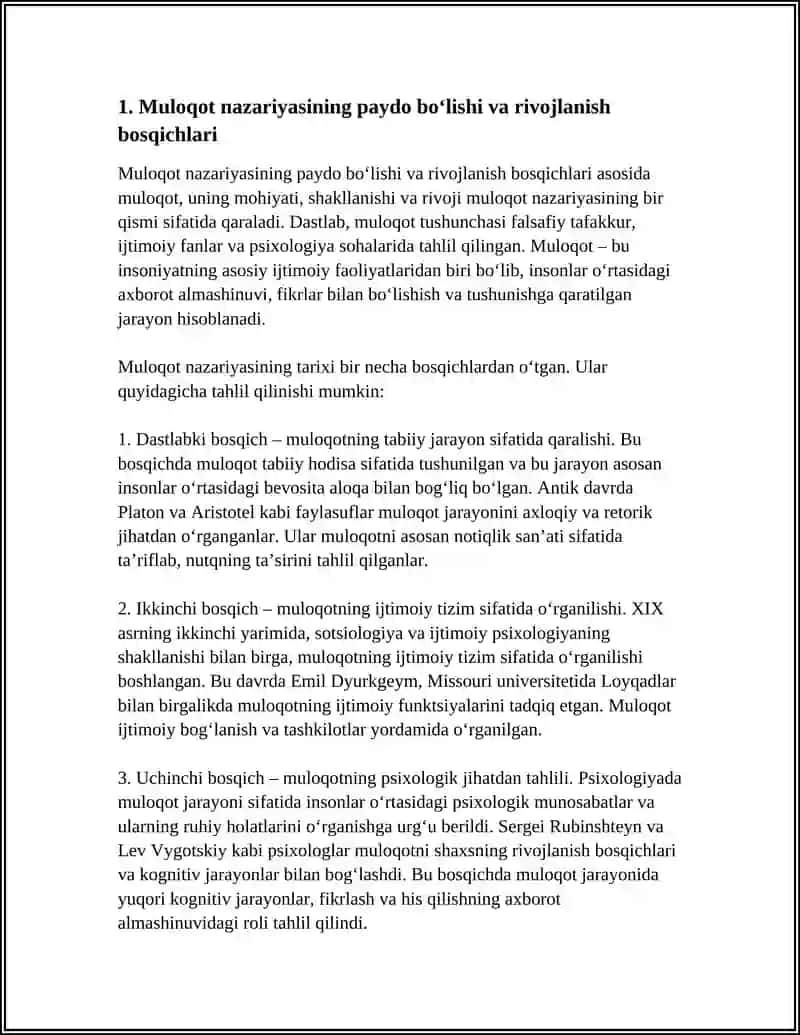MULOQOTNI O'RGANISHGA YONDASHUVLAR ASOSIY TUSHUNCHALAR ALOQA NAZARIYASINING RIVOJLANISH BOSQICHLARI 4