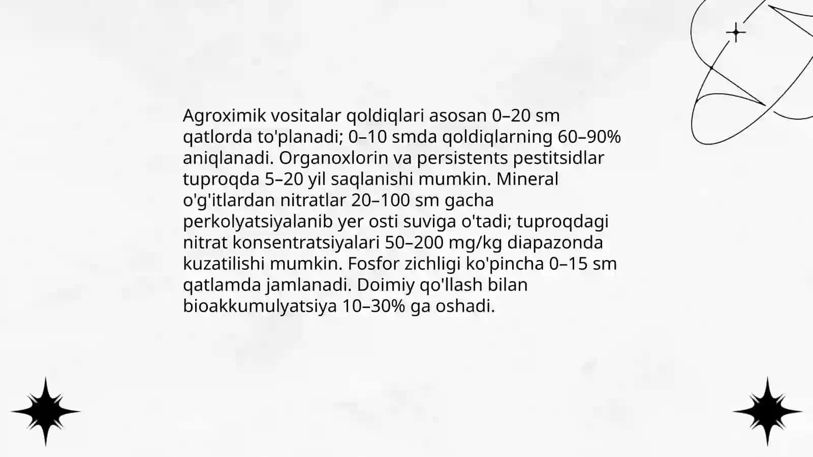 Oʻzbekiston Respublikasi tuproqlarining hozirgi ifloslanish xolatini tahlil qilish Qashqadaryo viloyati bo'yicha 4
