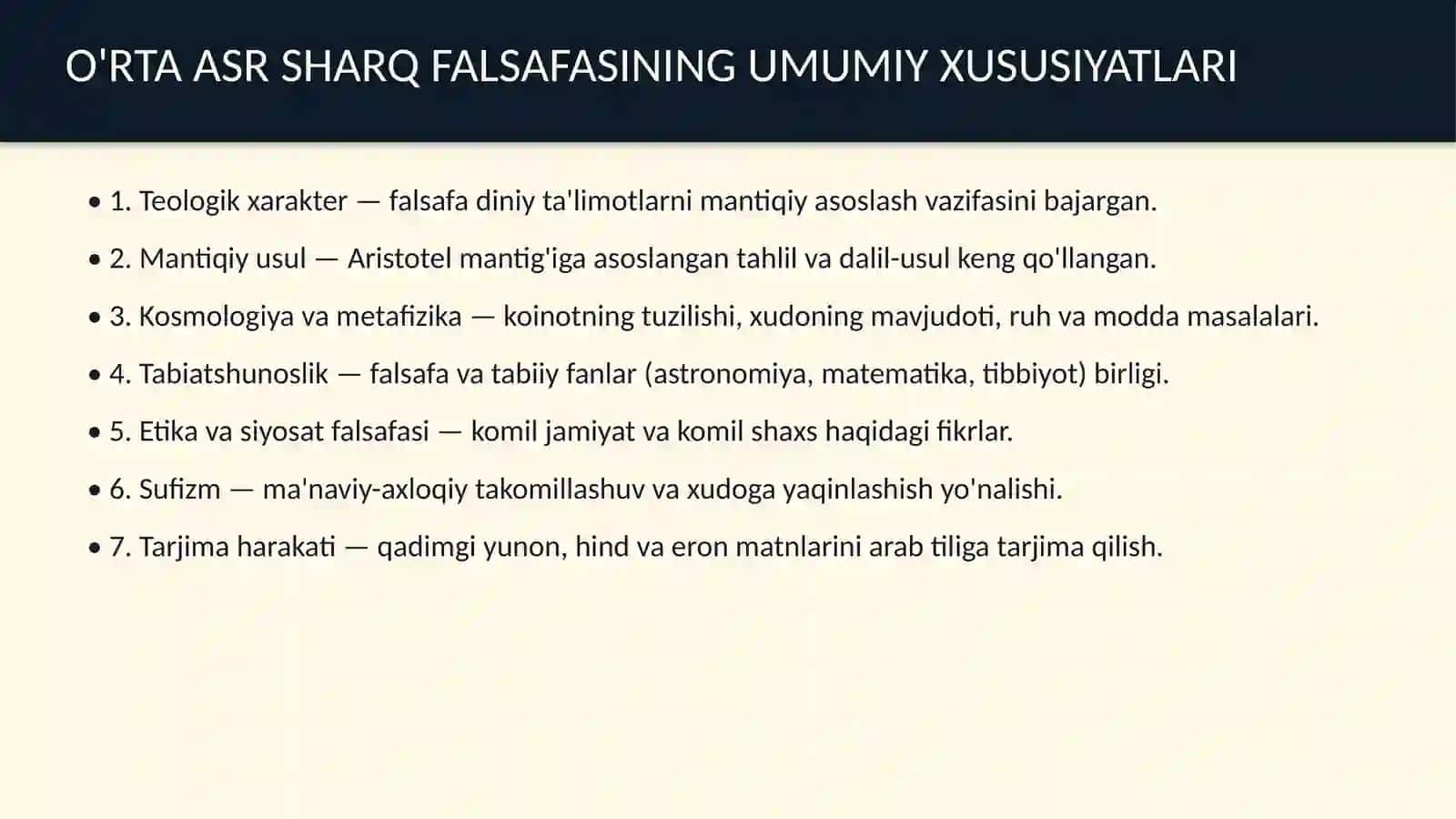 Oʻrta asr Sharq falsafasi va uygʻonish davri xususiyatlari 4
