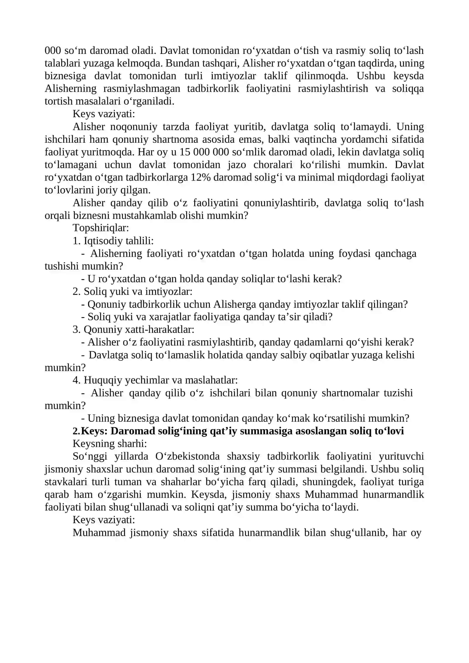 TADBIRKORLIK FAOLIYATI BILAN SHUG'ULLANUVCHI JISMONIY SHAXSLARNI SOLIQQA TORTISH 4