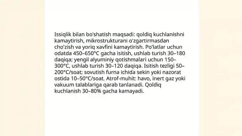 Qoldiq kuchlаnishni bo’shаtish yo’li bilаn kаmаytirish 4