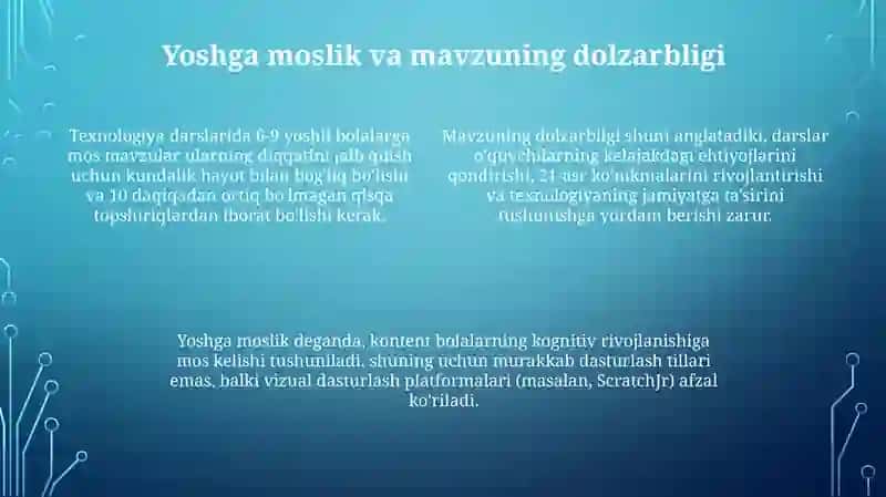 Texnologiya darslari mavzulariga qo'yiladigan talablar 4