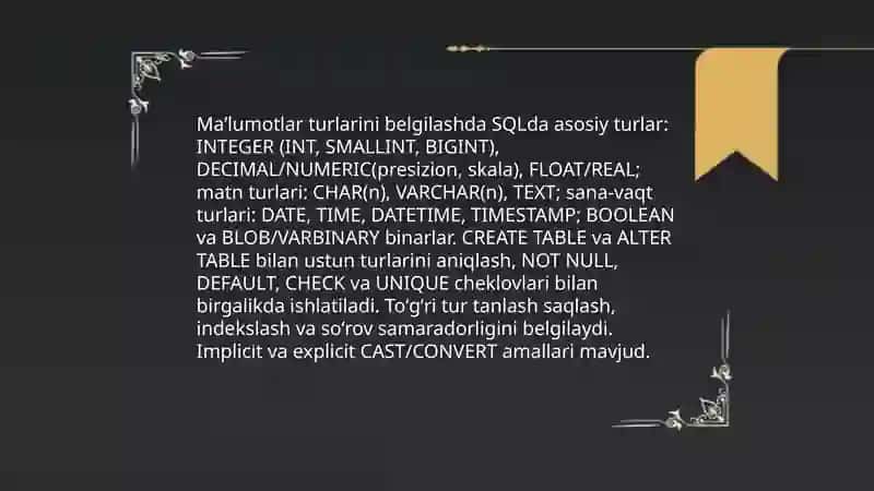 SQL- tartiblangan soʻrovlar tilining asosiy buyuruqlari 4