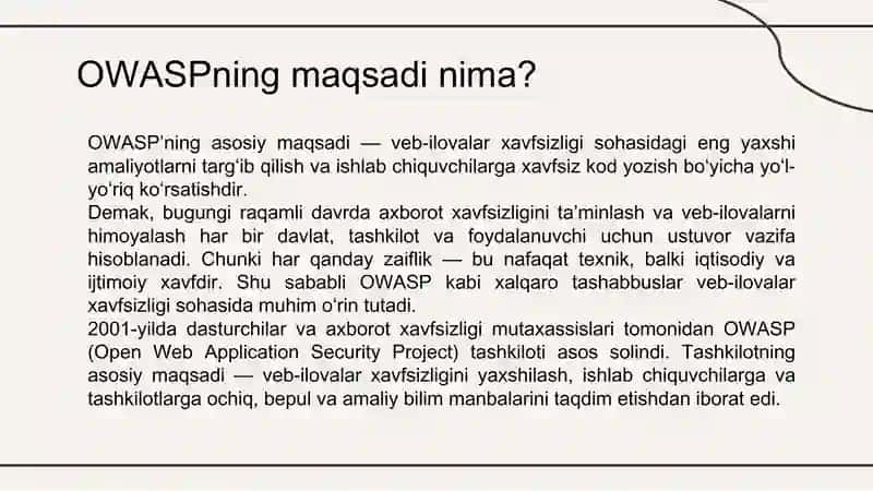 OWASP tashkilot va uning faoliyat turi 4