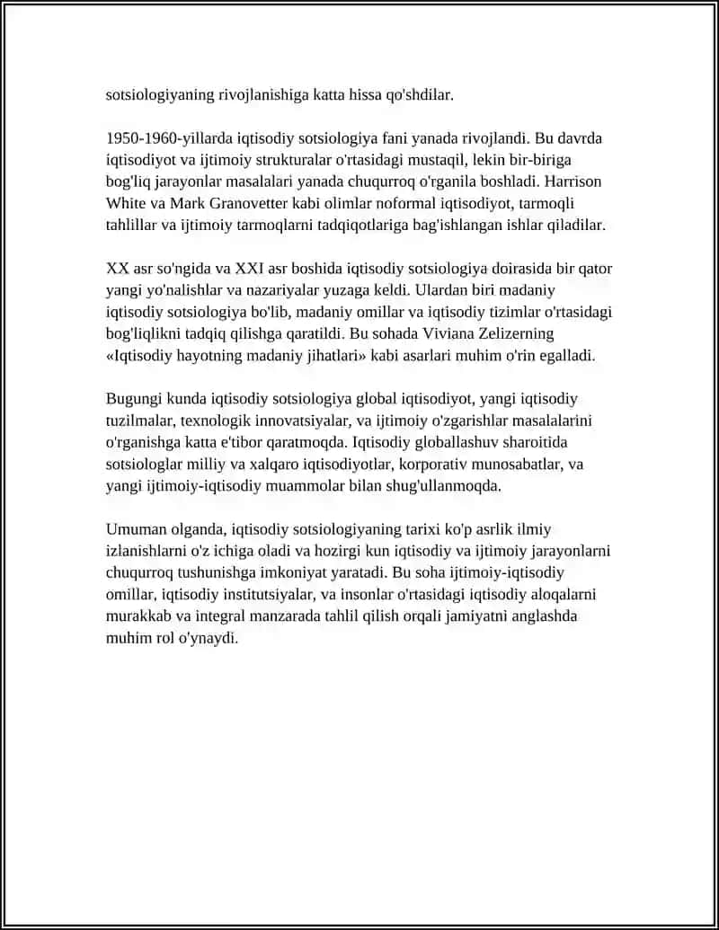 REFERAT Mavzu: IQTISODIY SOTSIOLOGIYA FANINING RIVOJLANISHI 4