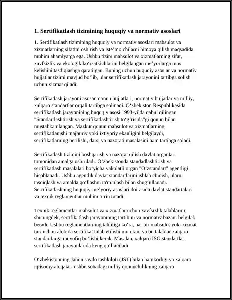 MAHSULOT, XIZMAT SERTIFIKATSIYASINI TASHKIL ETISH 4