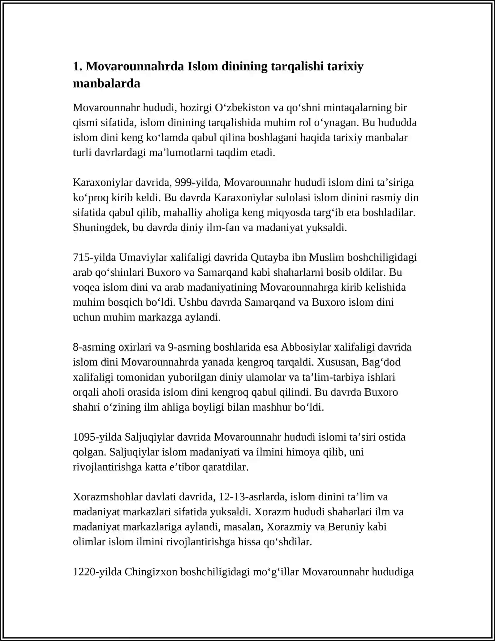 MOVAROUNNAHRDA ISLOM DININING TARQALISHI VA MADRASA TAʼLIMINI SHAKLLANISHING IJTIMOIY MADANIY HAYOTGA TAIRI 4