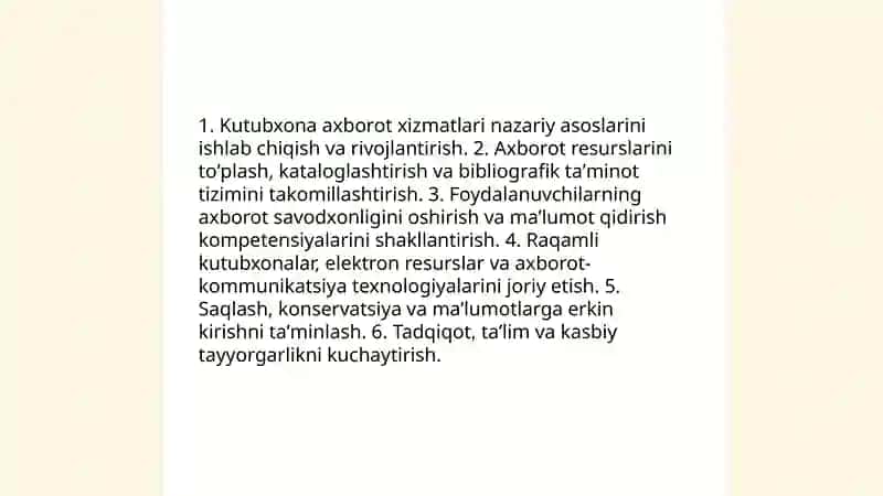 Kutubxona-axborot xizmati nazariyasi va amaliyoti fanining maqsadi va vazifalari 4