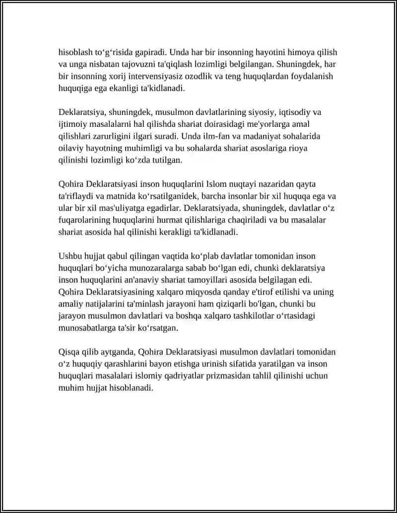 REFERAT Mavzu: QOHIRA DEKLARATSIYASI 4