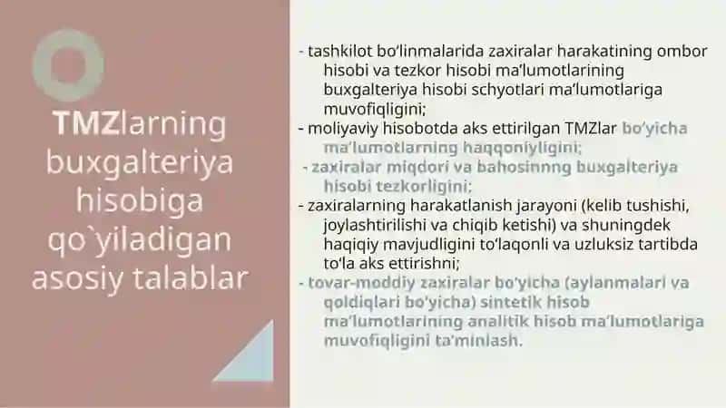 Tovar-moddiy zaxiralarning mohiyati, tarkibi va ular hisobining vazifalari 4
