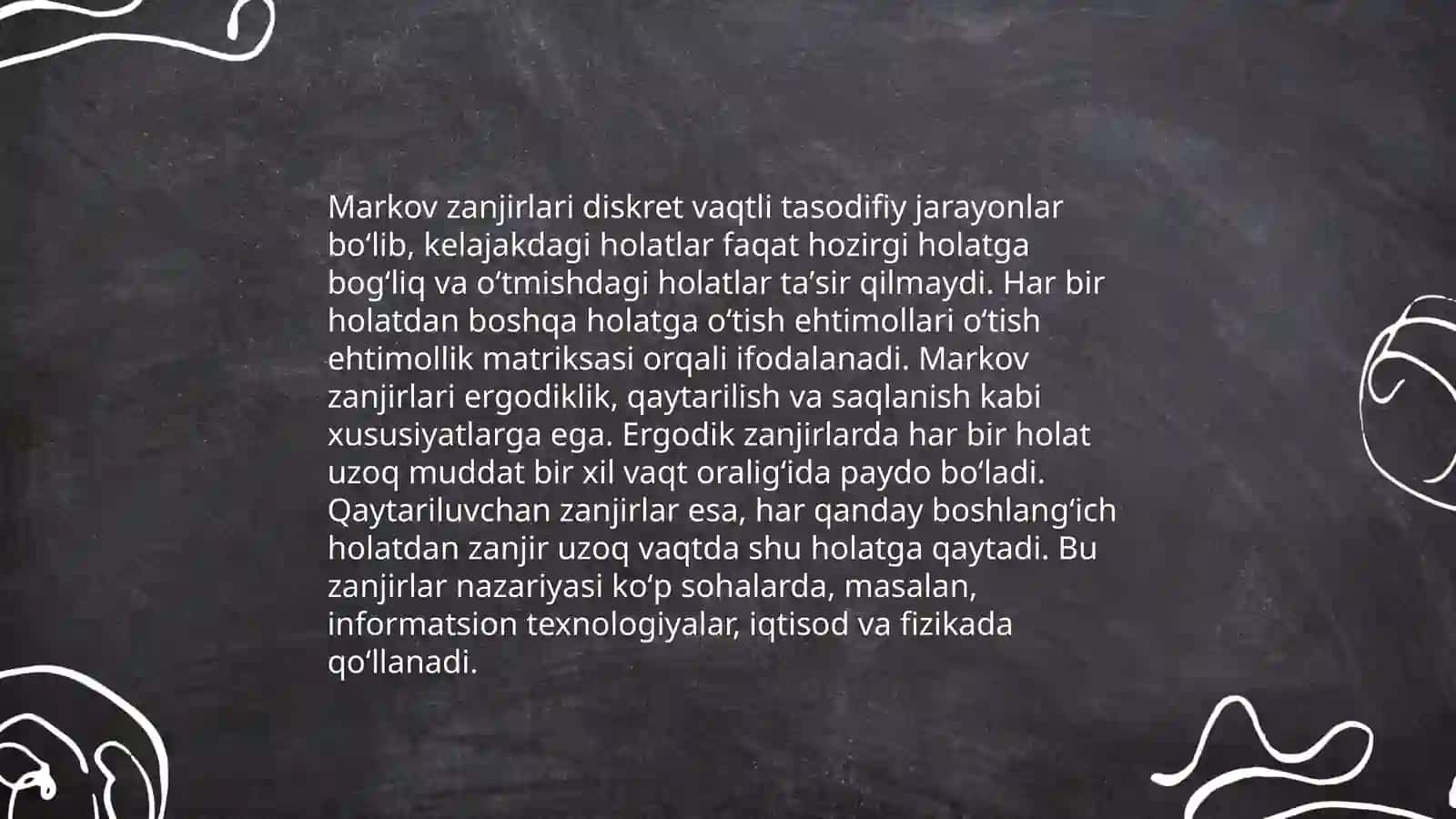 Markov zanjiri va uni qishloq xójalik masalalarini yechishga qóllanilashi 4