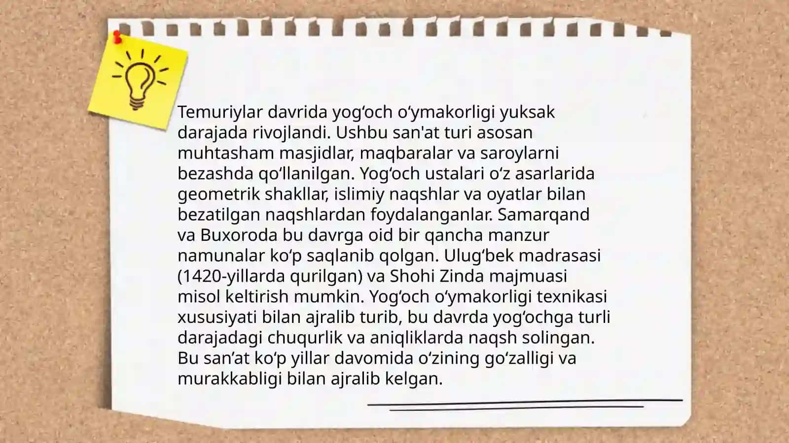 A.Temur va Temuriylar davrida yog'och oʻymakorligi 4