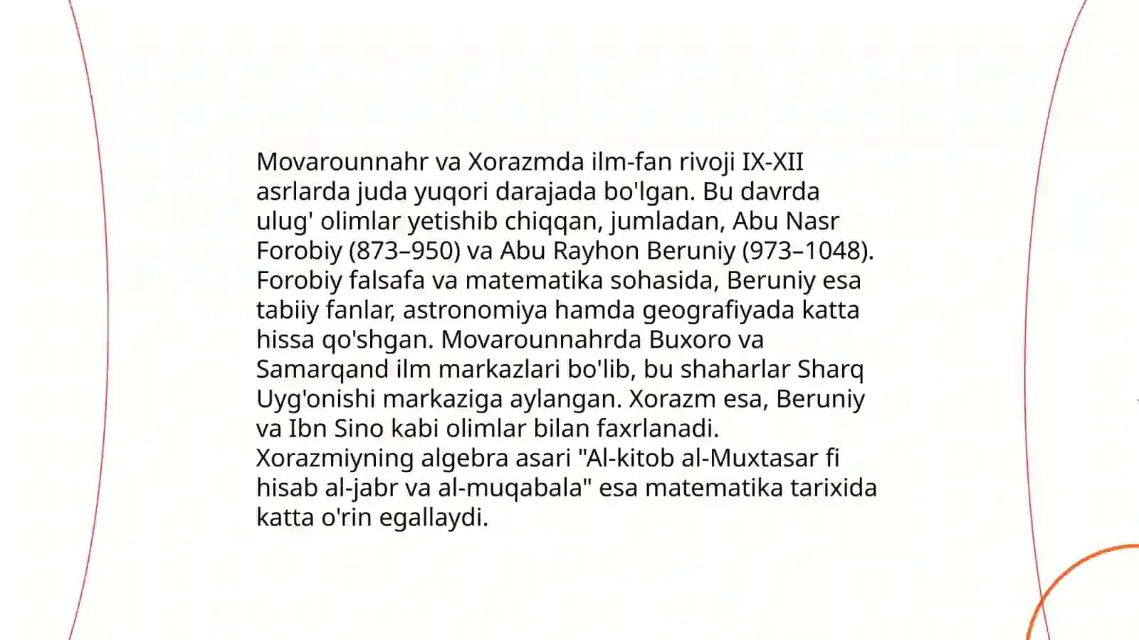 9-12 asrlarda mamlakatimiz hududida roy bergan madaniy uyg'onish (renessans) 4