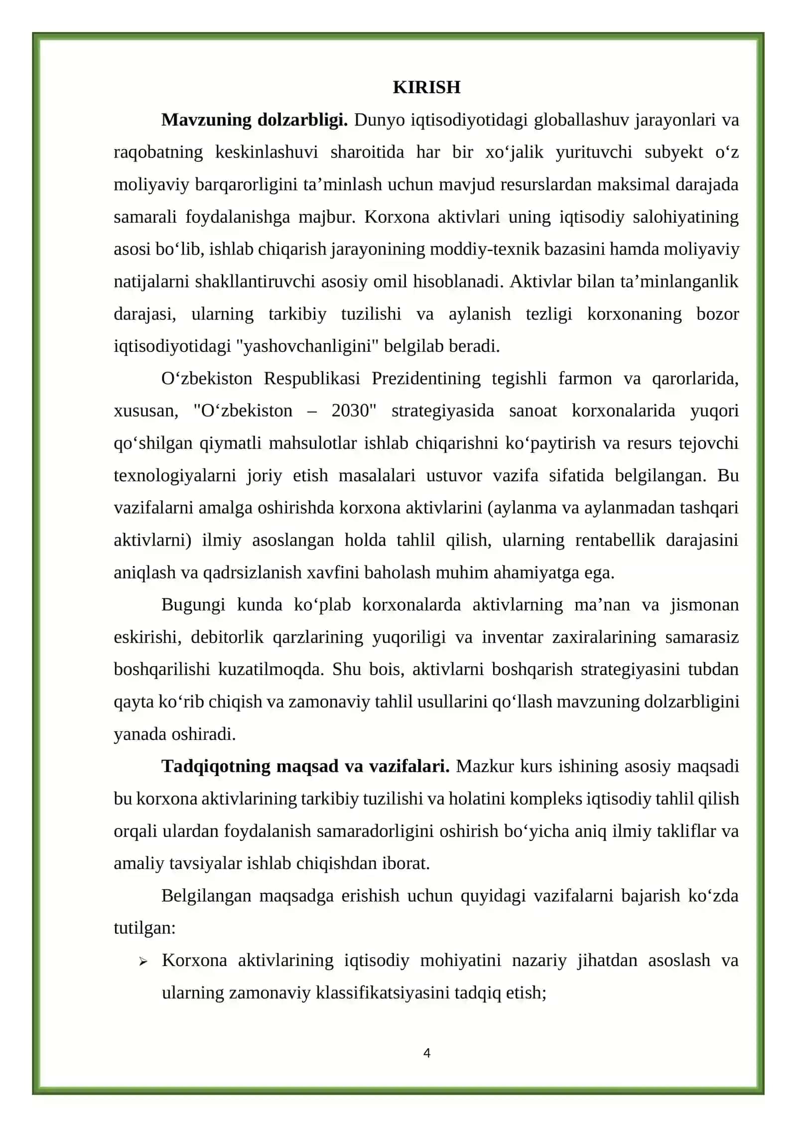 Korxona aktivlari va ularning samaradorligini tahlil qilish 4