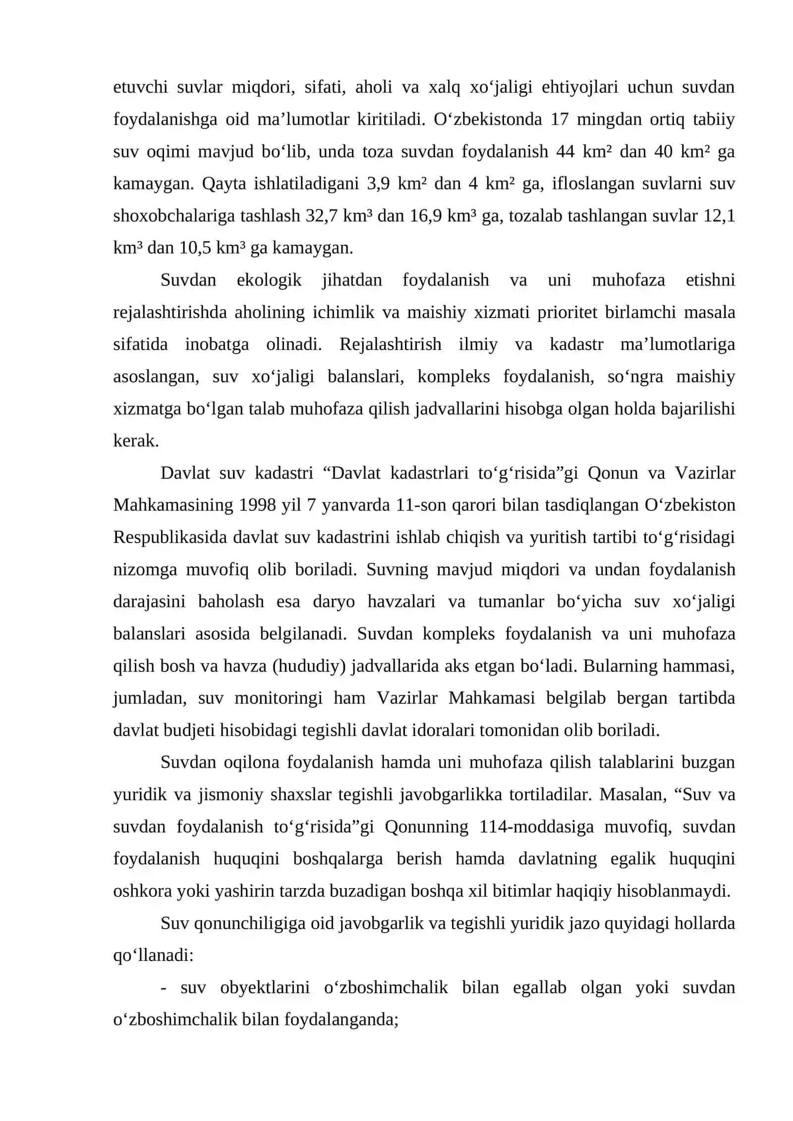 Suvlarni ekologik-huquqiy muhofaza qilish hamda iqtisodiyotning ayrim sohalarida suvdan oqilona foydalanish qoidalari 4