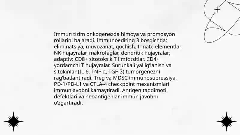 Imunopotologiya,oʻsma hujayralari kelib chiqishidagi ahamiyati 4