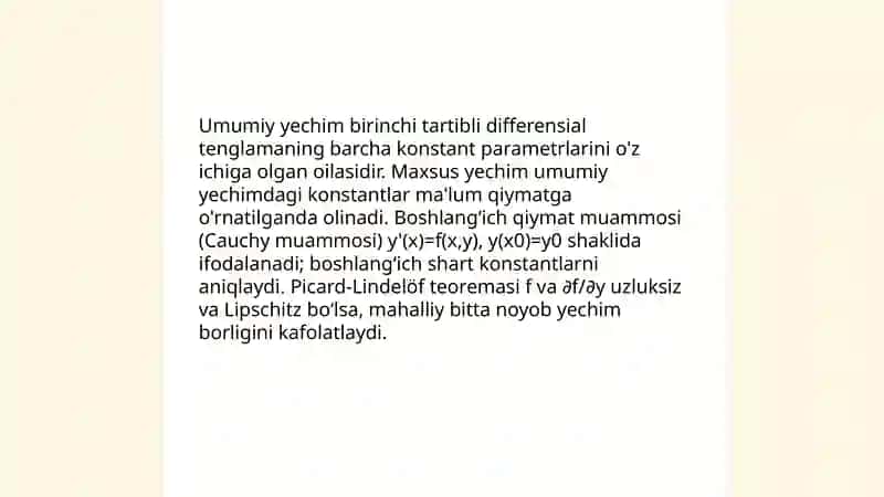 Differensial tenglamalar. Birinchi tartibli differensial tenglamalar 4