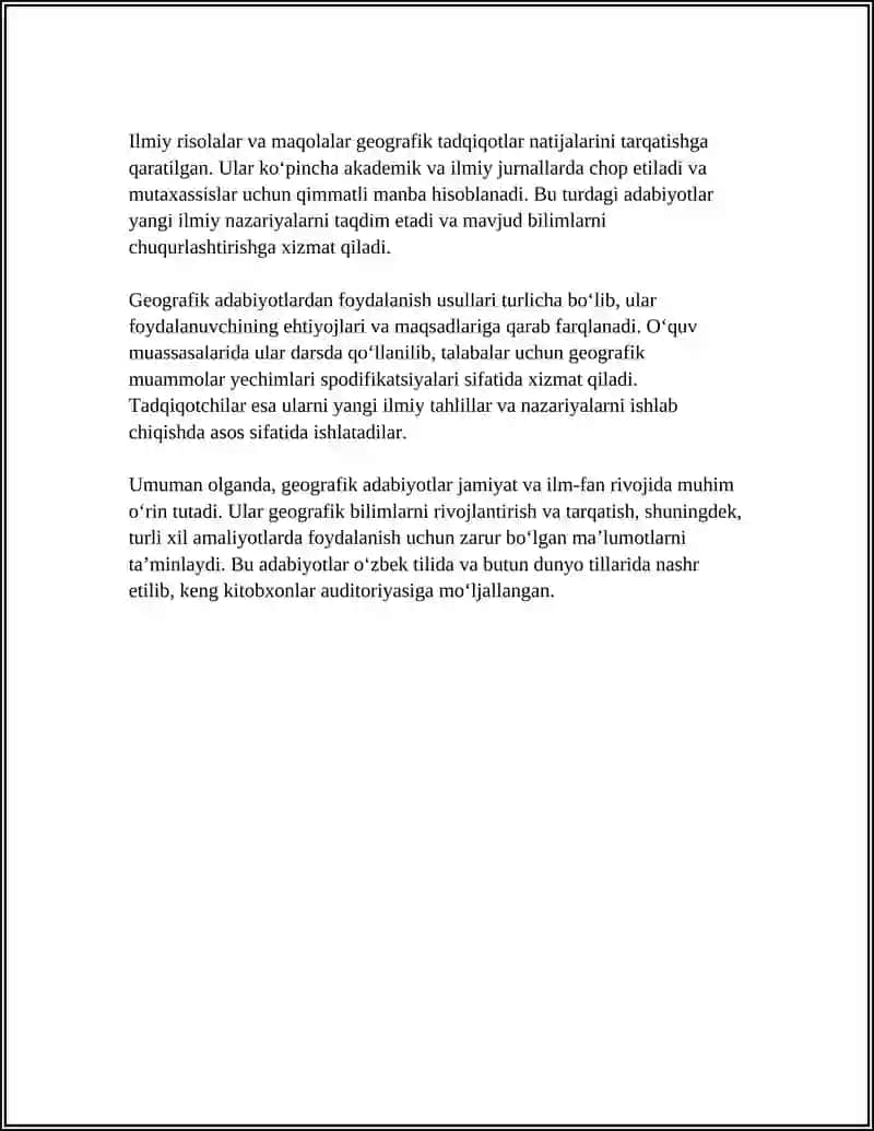 GEOGRAFIK ADABIYOTLAR YARATISH VA ULARDAN FOYDALANISH USULLARI TAHLILI 4