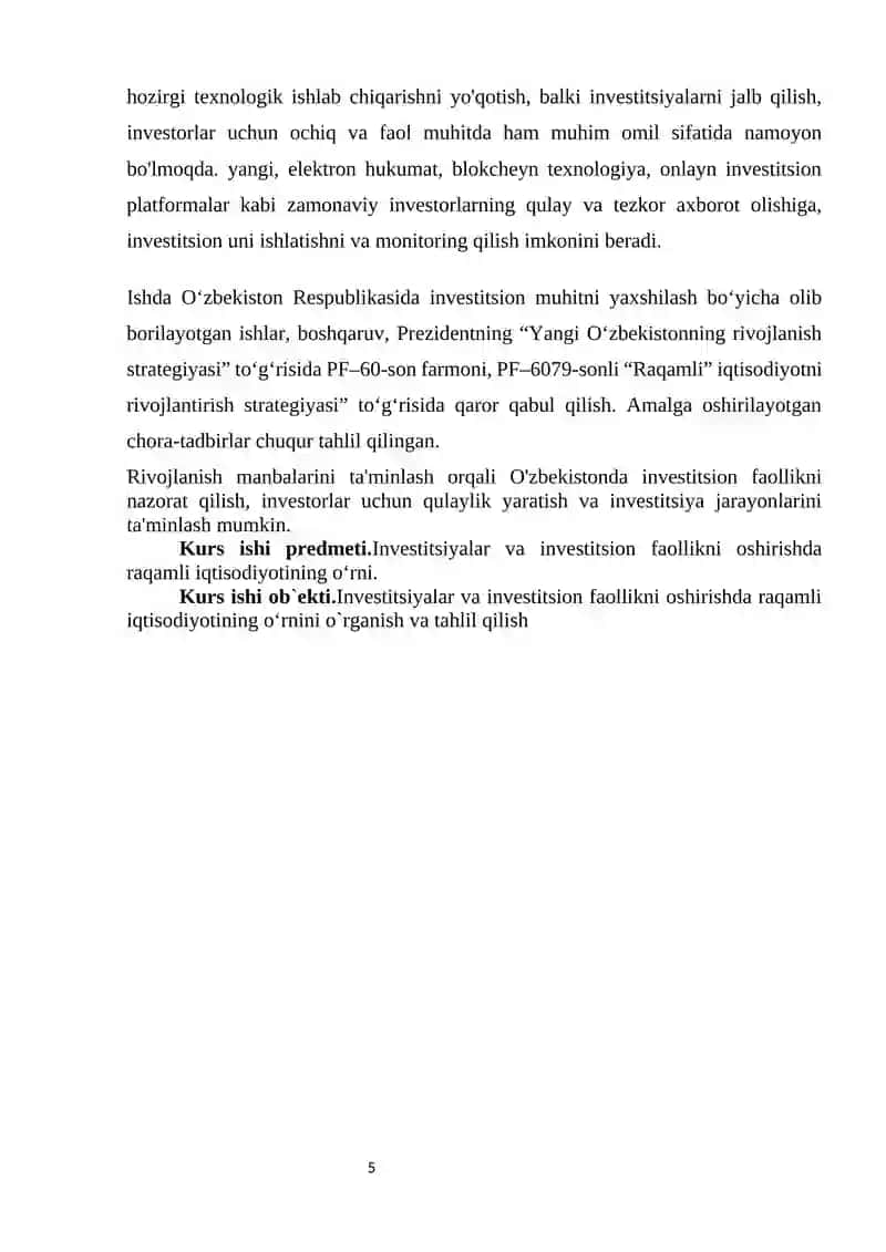 Investitsiyalar va investitsion faollikni oshirishda raqamli iqtisodiyotining 4