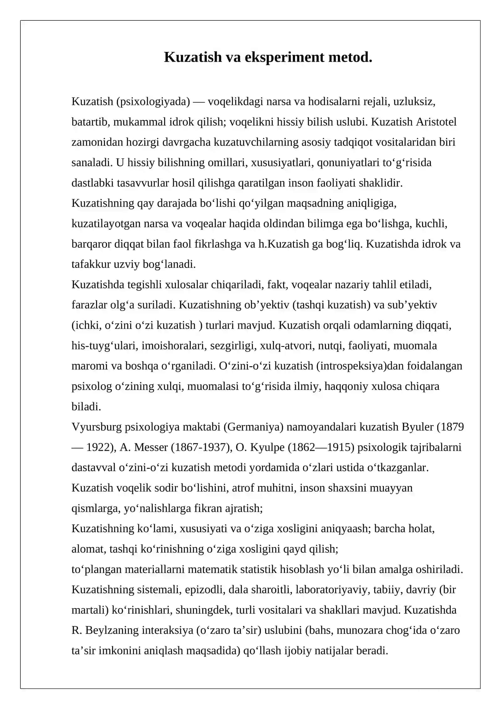 Kuzatish va eksperiment rivojlanish psixologiyasining asosiy metodi sfatida 4