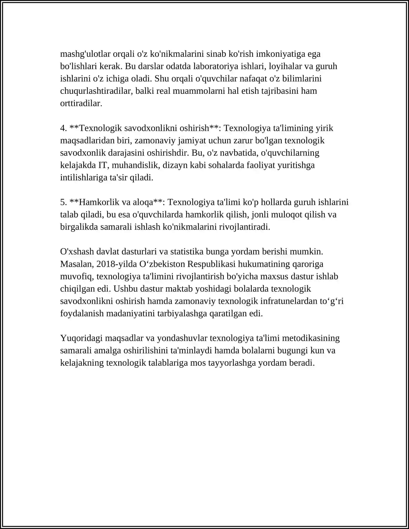 TEXNALOGIYA TA'LIMI METODIKASI FANINING TARBIYADAGI O'RNI NIMALARDAN IBORATLIGINI ANIQLASH 4