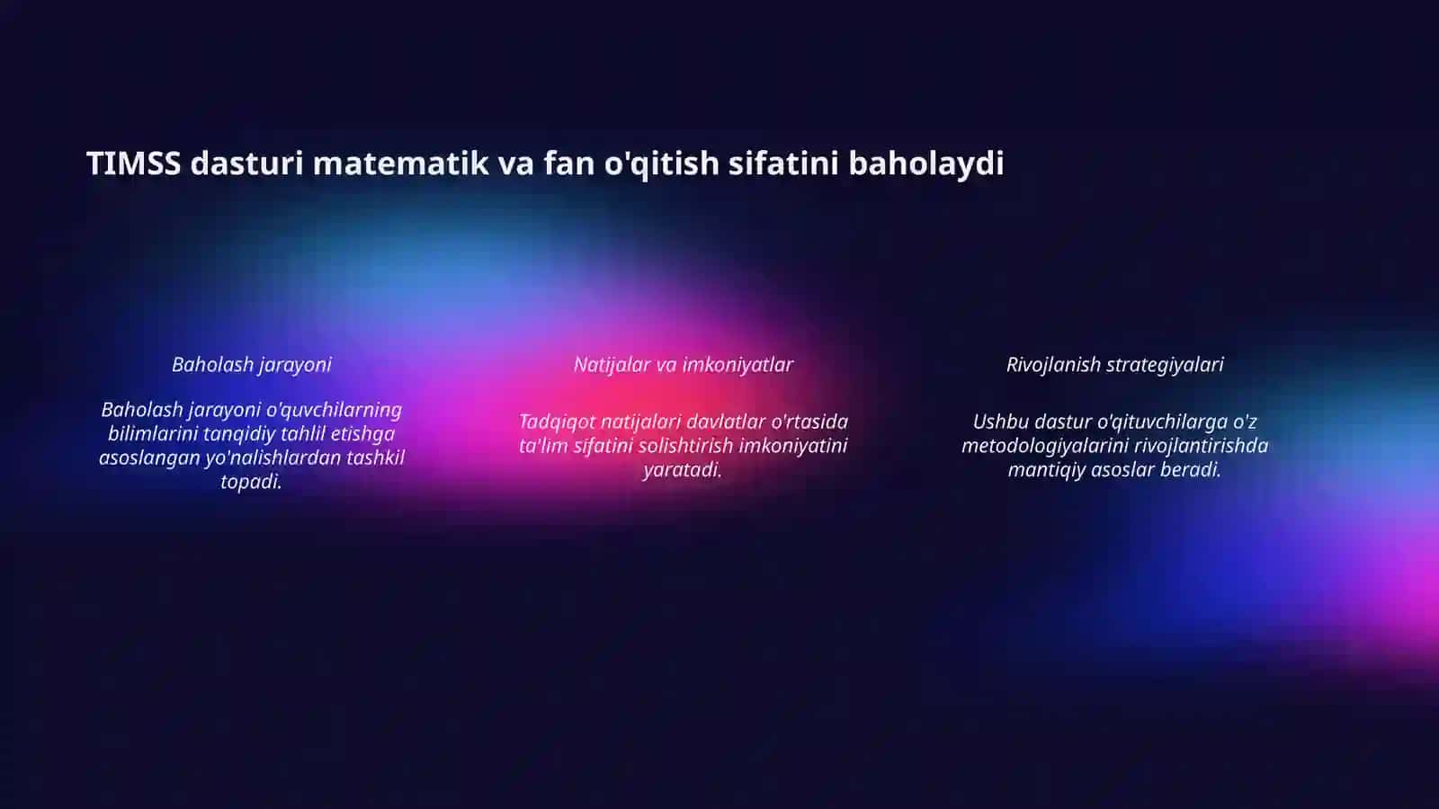 TIMSS, PIRLS, PISA, TALIS, EGMA, EGRA xalqaro baholash dasturi mazmun va mohiyati 4