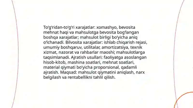 Ishlab chiqarish xarajatlarini hisobga olish va taqsimlash 4