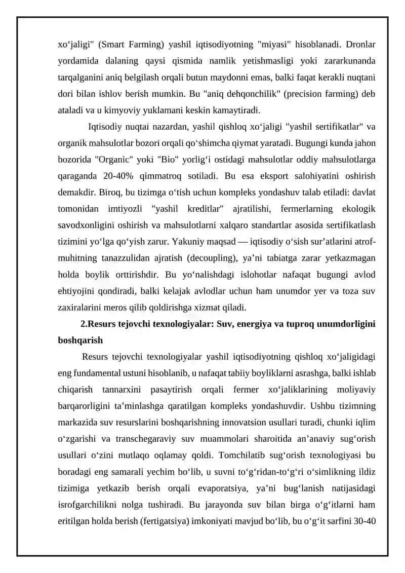 Qishloq xo’jaligini yashil iqtisodiyot asosida barqaror rivojlantirish 4