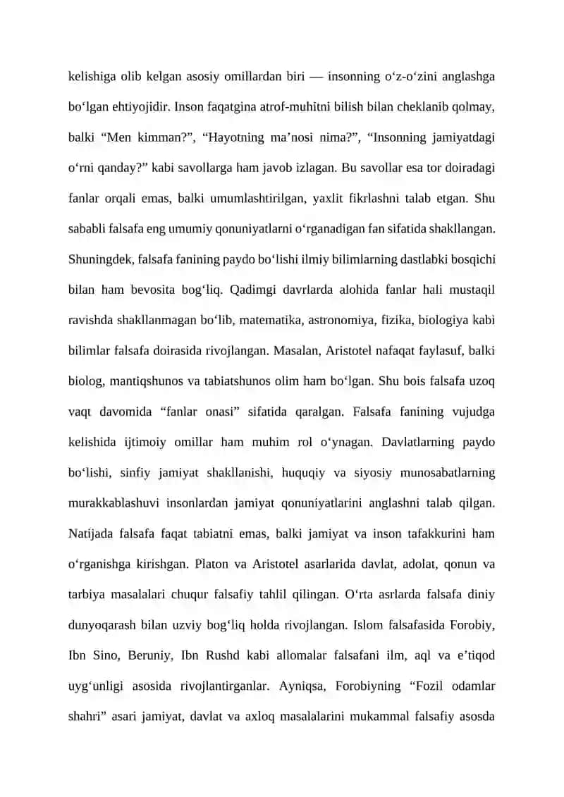 Falsafa fani, uning predmeti va boshqa fanlar bilan oʻzaro bogʻliqligi 4