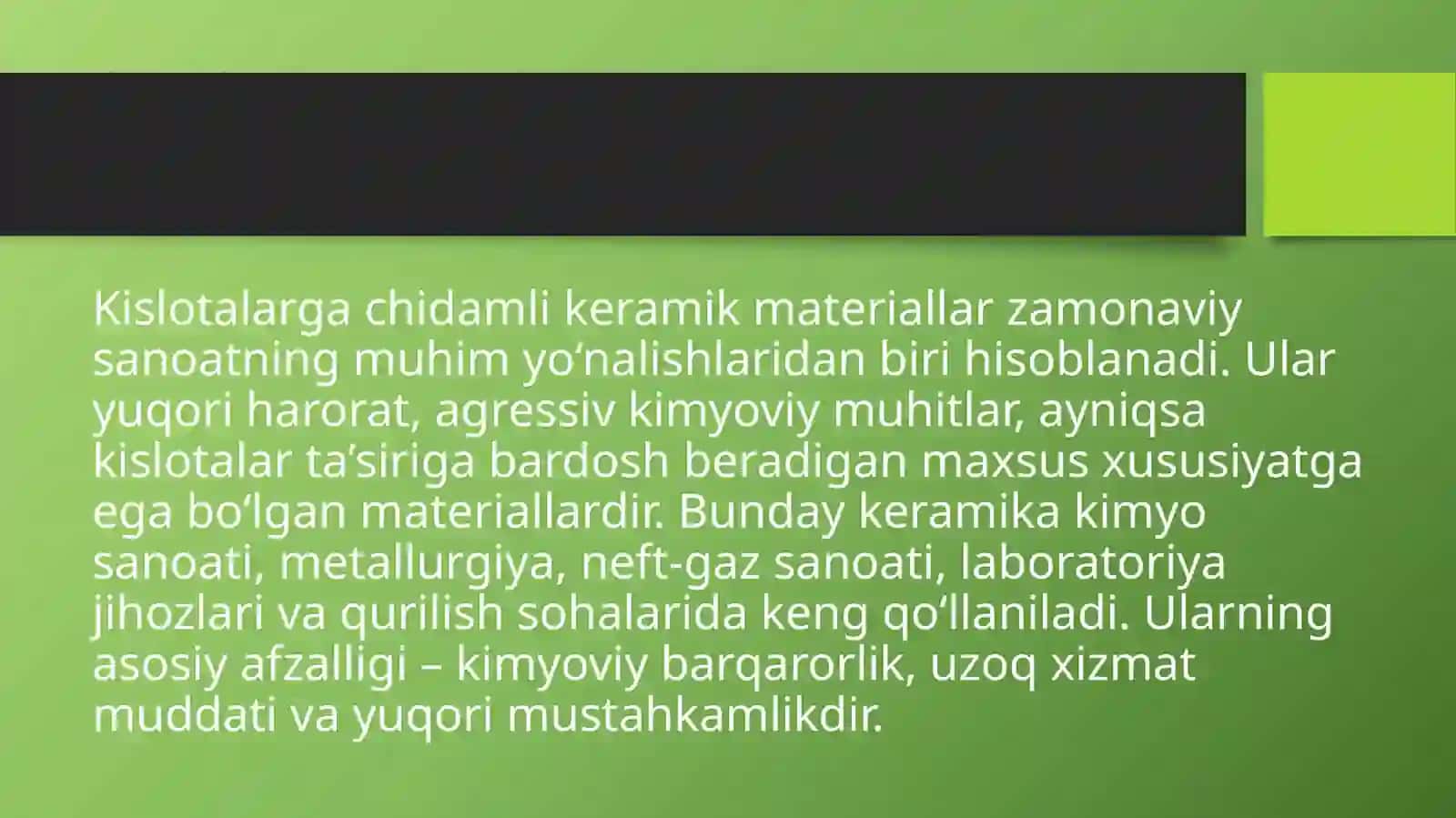 Kislotalarga chidamli keramik materiallar 4