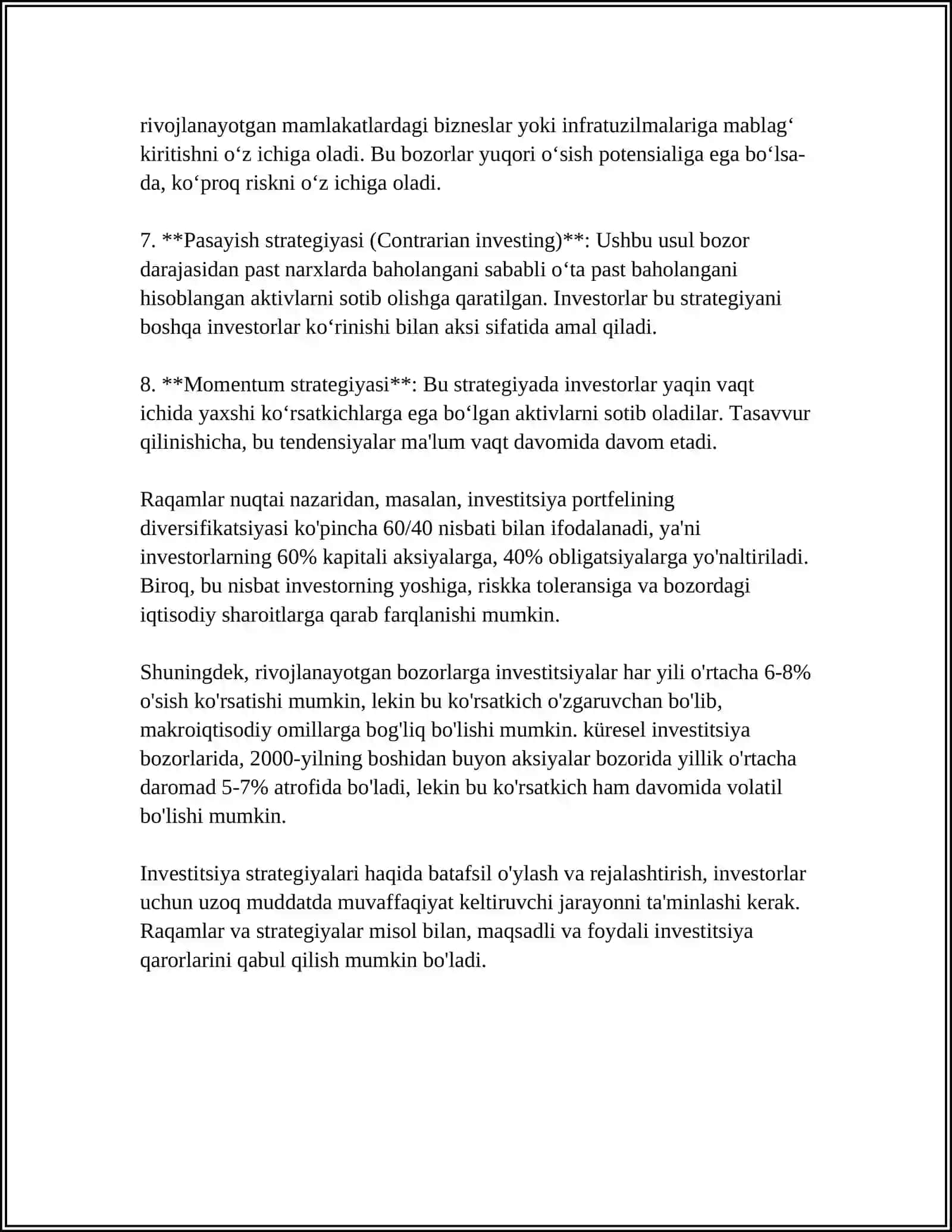 MABLAG' EGASINING ÕZ MABLAG'INI SARFLASH YÕNALISHINI TANLASH MUAMMOSI 4