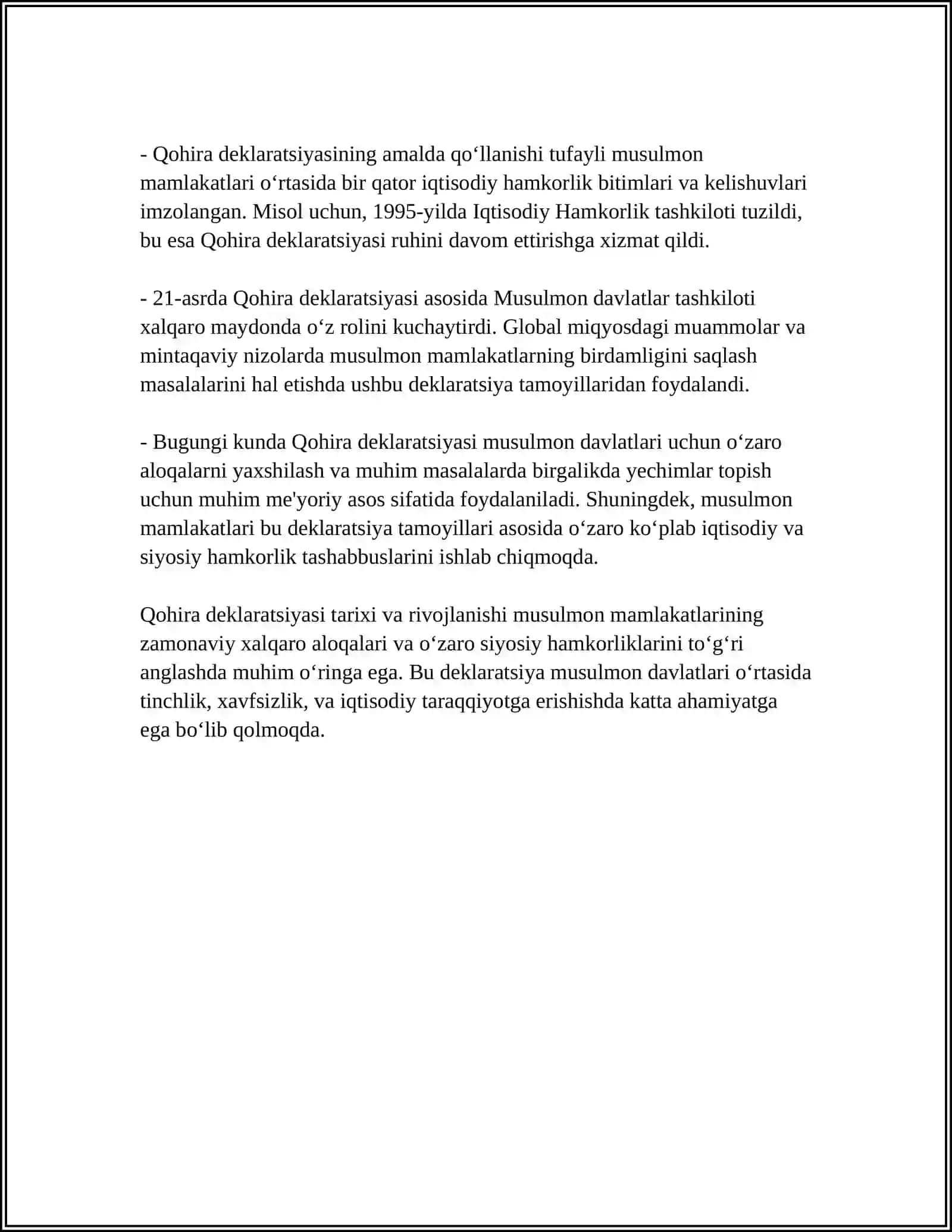 QOHIRA DEKLARATSIYASI TARIXI VA MAZMUNI BORASIDA TAHLILIY MAQOLA 4