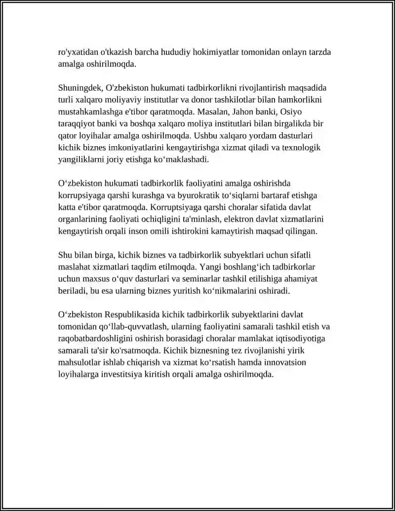 Kichik biznes va tadbirkorlikni davlat tomonidan tartibga solish 4