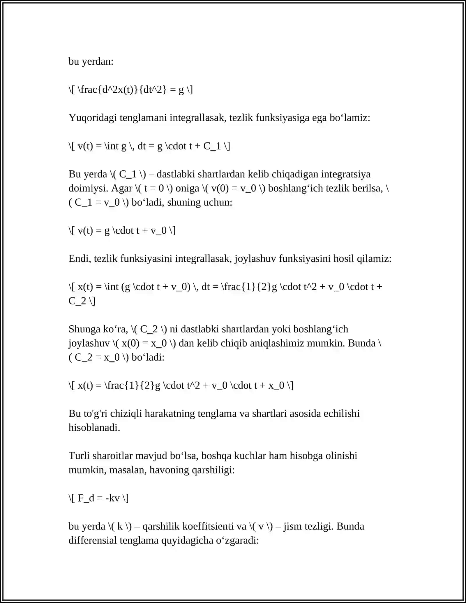 KINEMATIKA VA DINAMIKADA DIFFERENSIAL HISOB TATBIQLARI 4