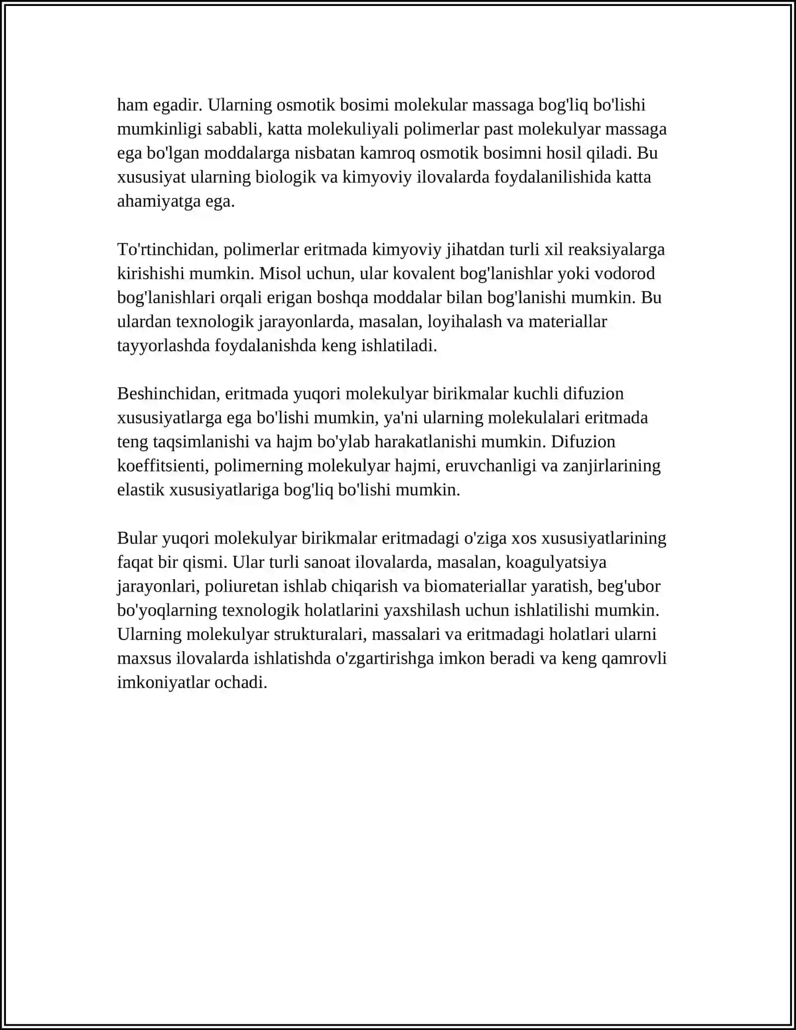 Yuqori molekulyar birikmalar eritmalarning xossalari 4