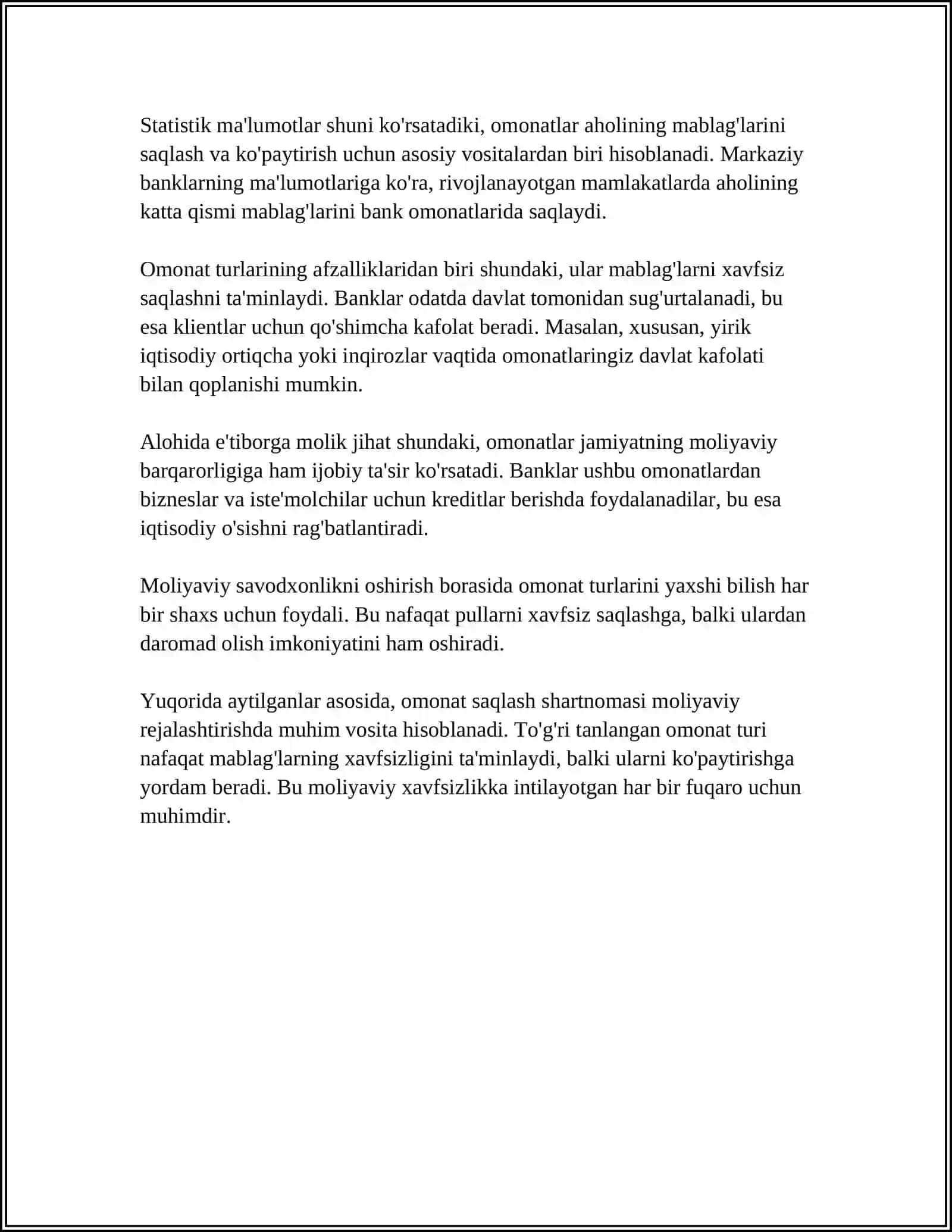 OMONAT SAQLASH SHARTNOMASI VA OMONAT SAQLASHNING ALOHIDA TURLARI 4