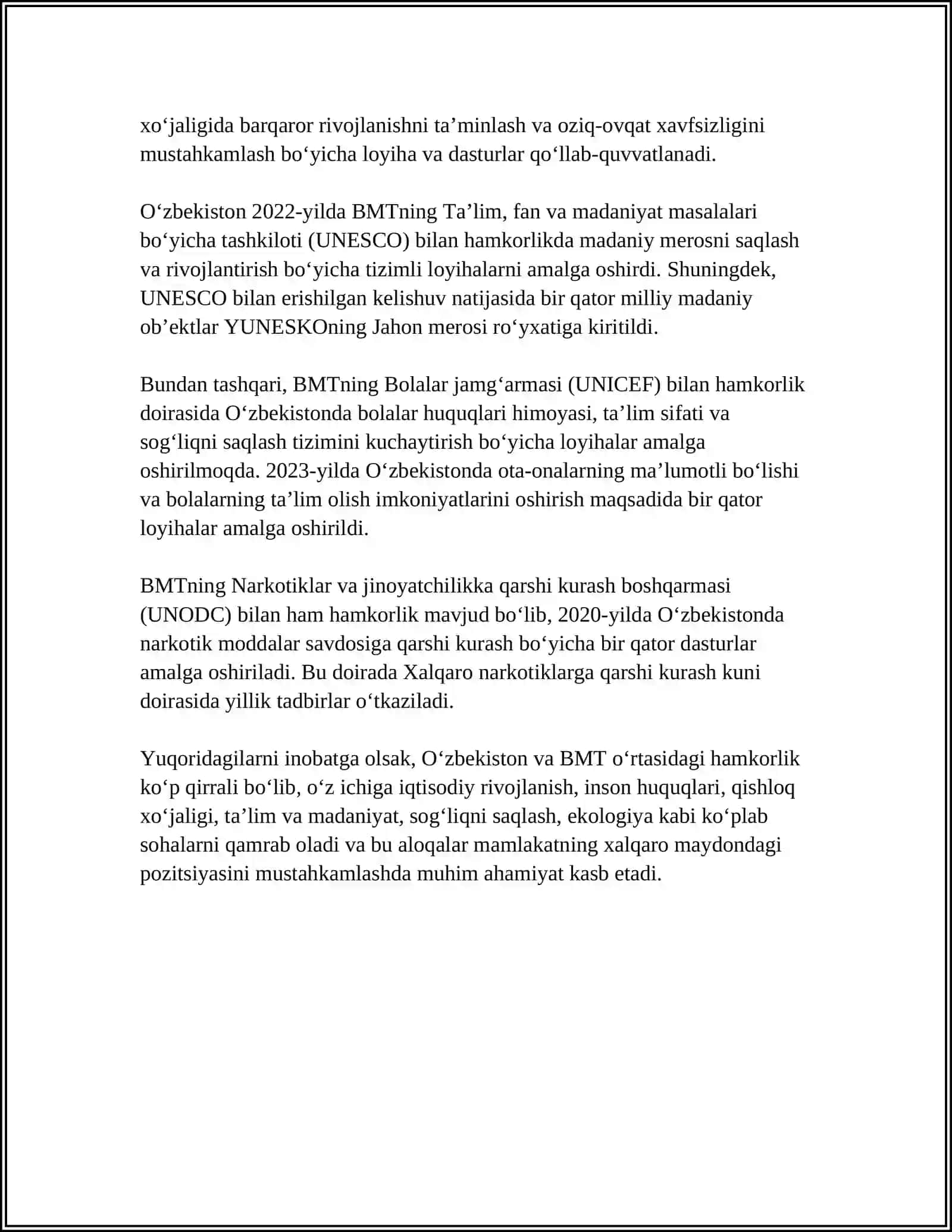 O'ZBEKISTON XALQARO TASHKILOTLAR BILAN HAMKORLIK ALOQALARI 4
