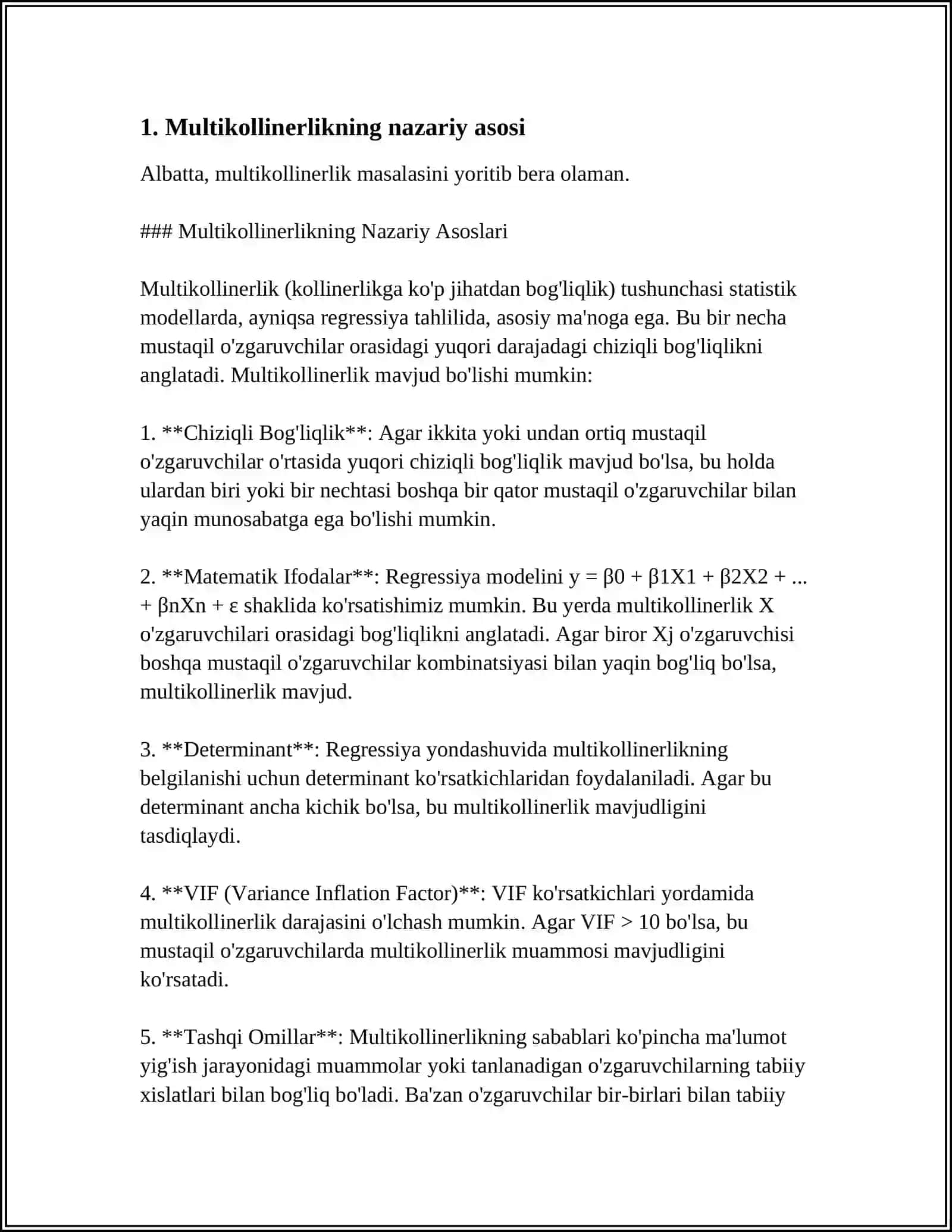 MULTIKOLLINEARLIK VA UNI BARTARAF ETISH USULLARI 4