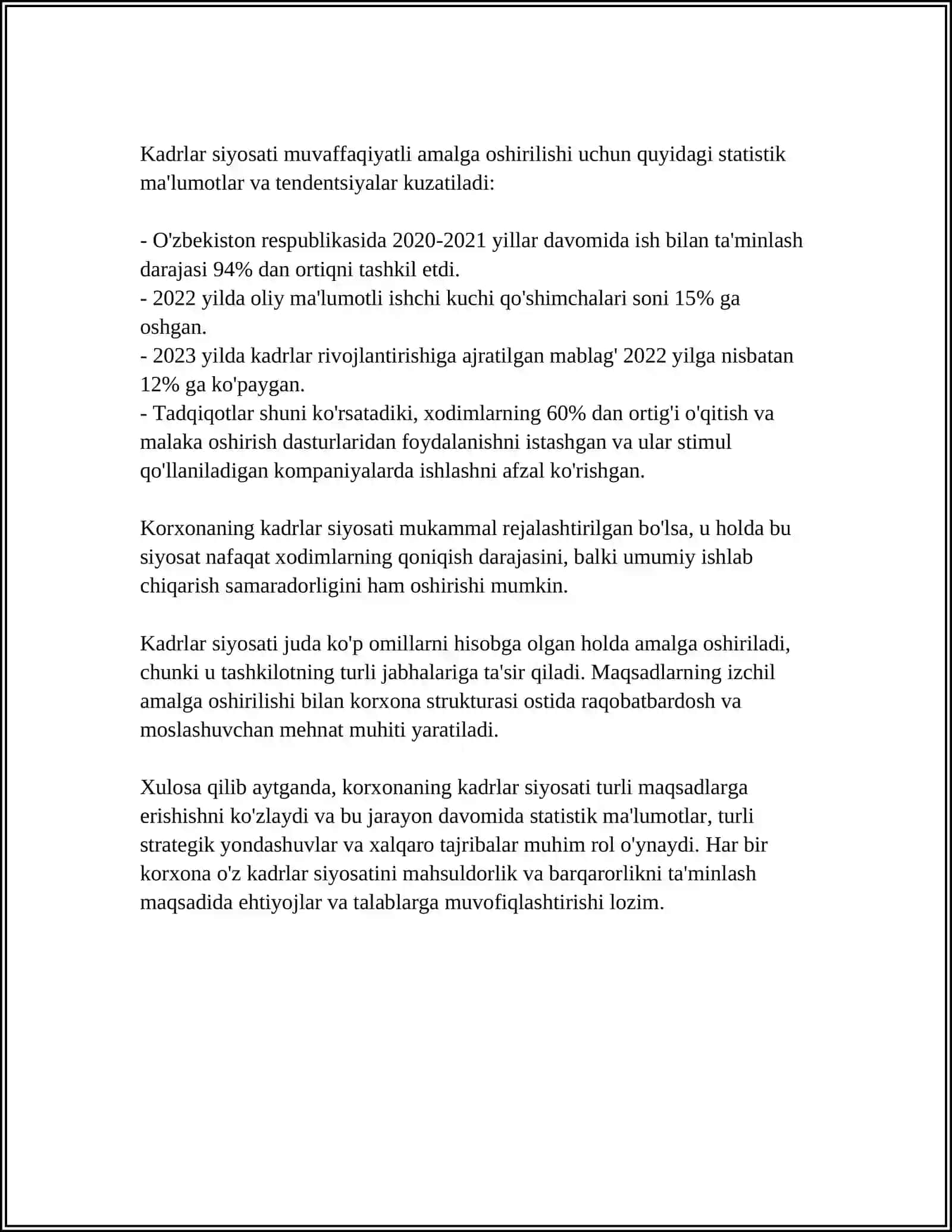 BOZOR MUNOSABATLARI SHAROITIDA KORXONANING XODIMLAR SIYOSATI 4