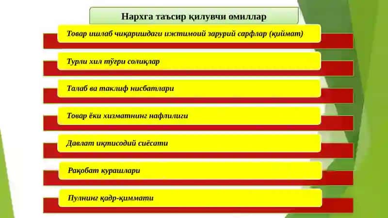 Корхона маҳсулотларига(хизматларини, ишларини) нархни шаклланиши 4