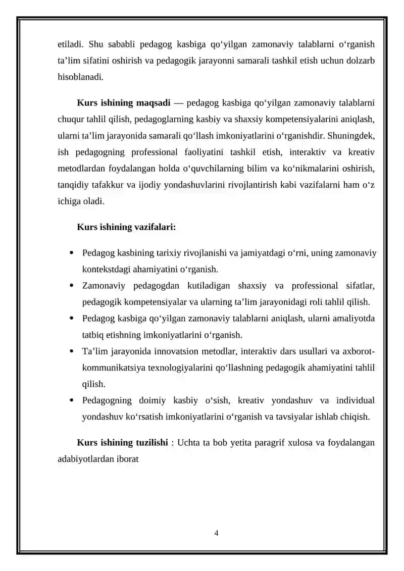 Pedagog qoʻyiladigan zamonaviy talablar 4