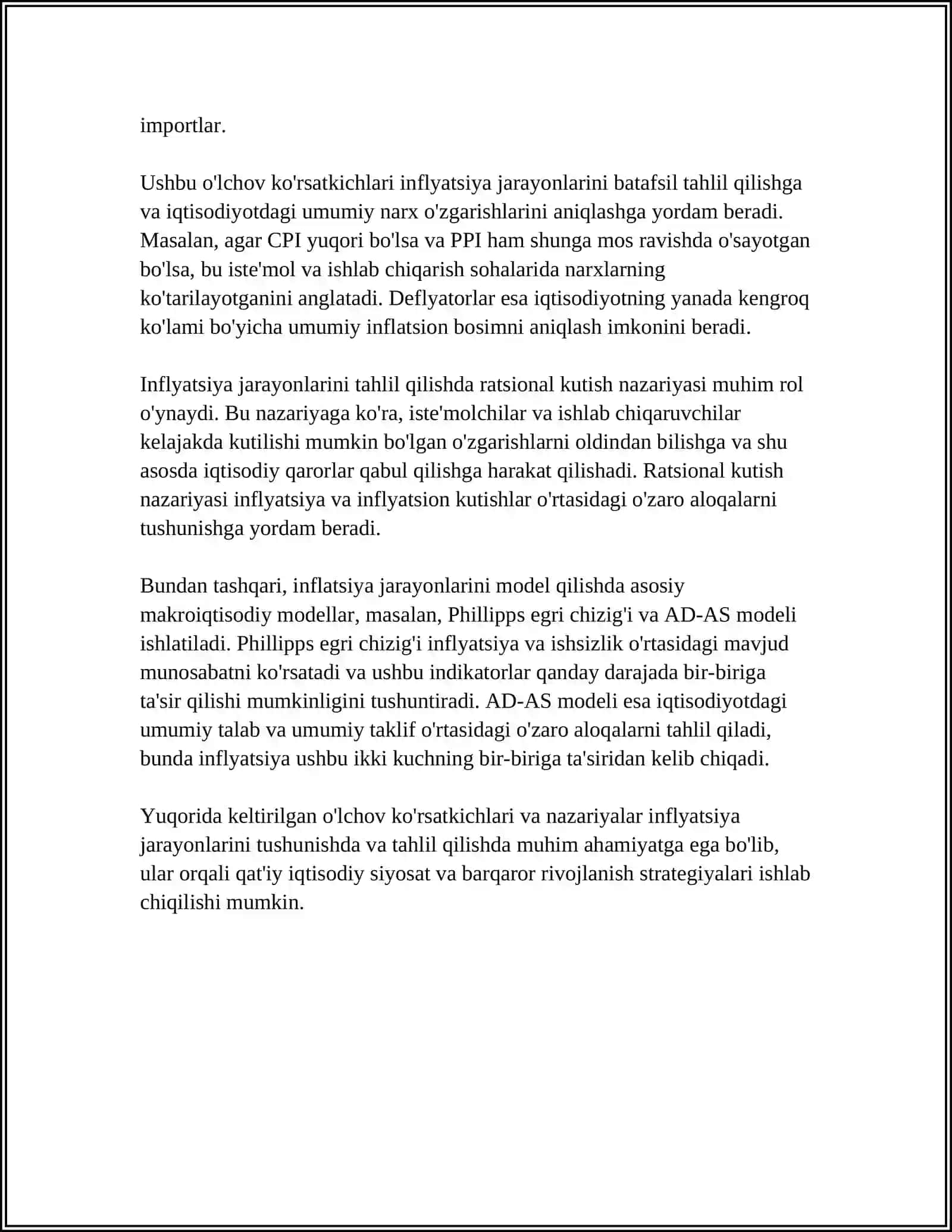 INFLYATSIYA JARAYONLARI TAXLILI, RATSIONAL KUTISH NAZARIYASI, ASOSIY MAKROIQTISODIY MODELLARINING QIYOSIY TAXLILI 4