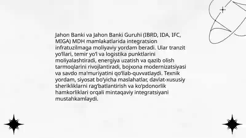 MDB mamlakatlari iqtisodiy integratsiyasida xalqaro tashkilotlarning ta’siri 4