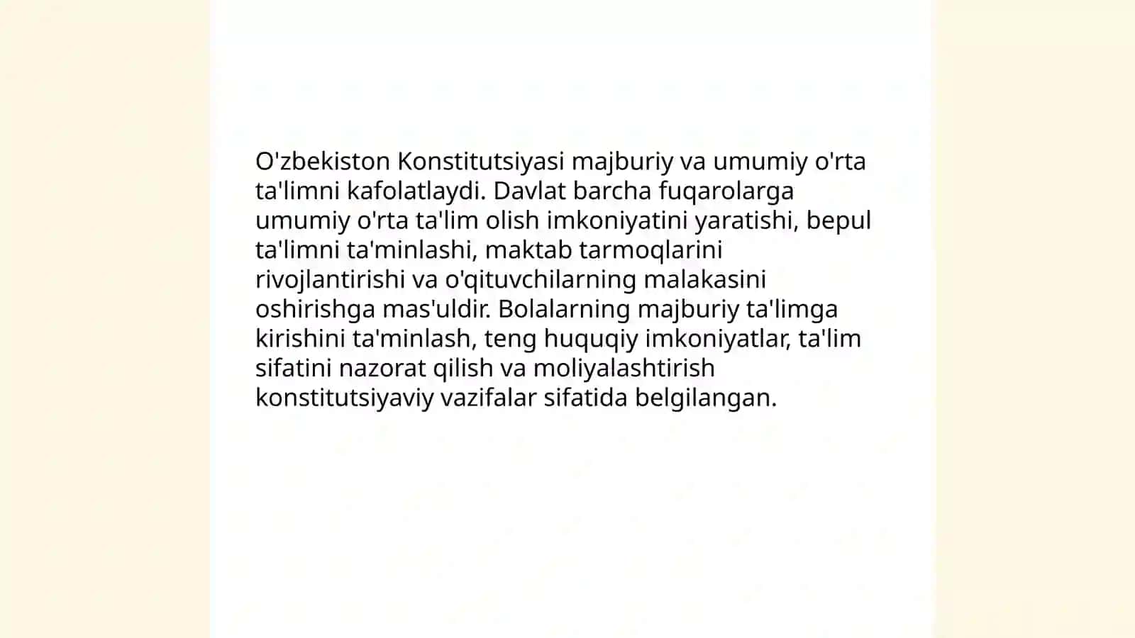 O'zbekiston Respublikasi Konstitutsiyasidagi ta'lim haqida 4