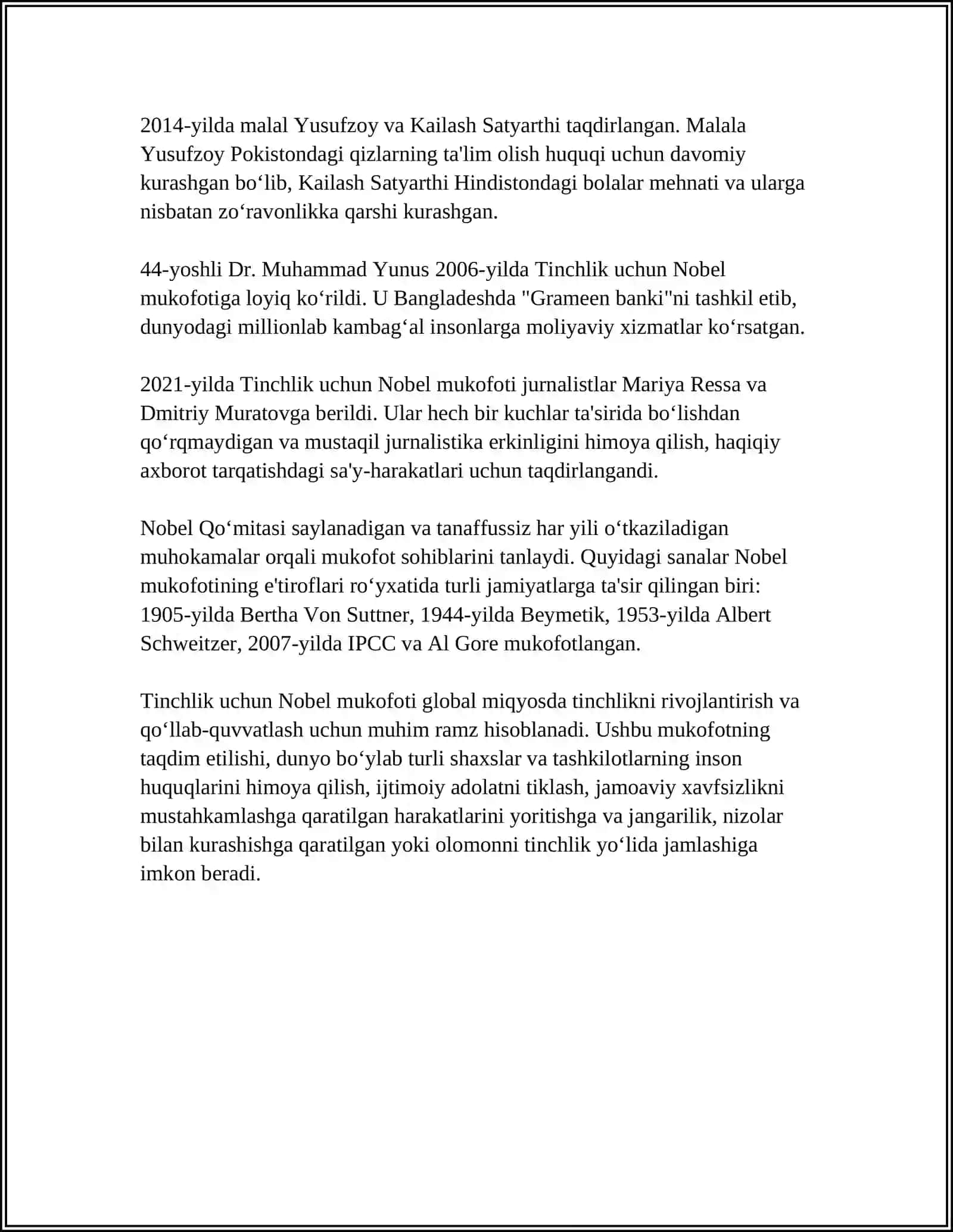 NOBEL MUKOFOTI LAUREATLARINING GʻOYALARI 4