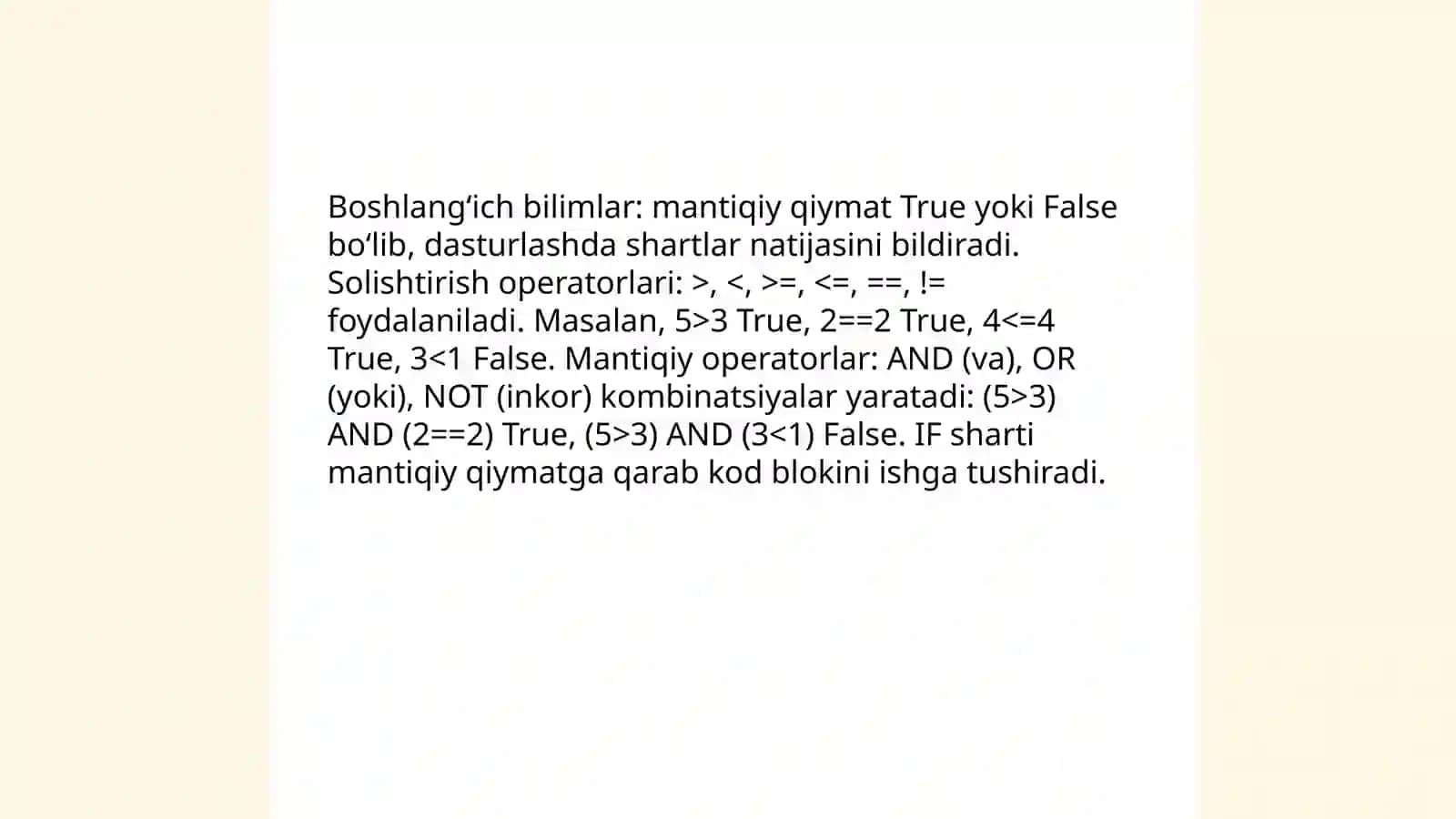 IF-shart operatori bilan tanishish mavzusida 6-sinf texnologiya fanidan ochiq dars ishlanma 4