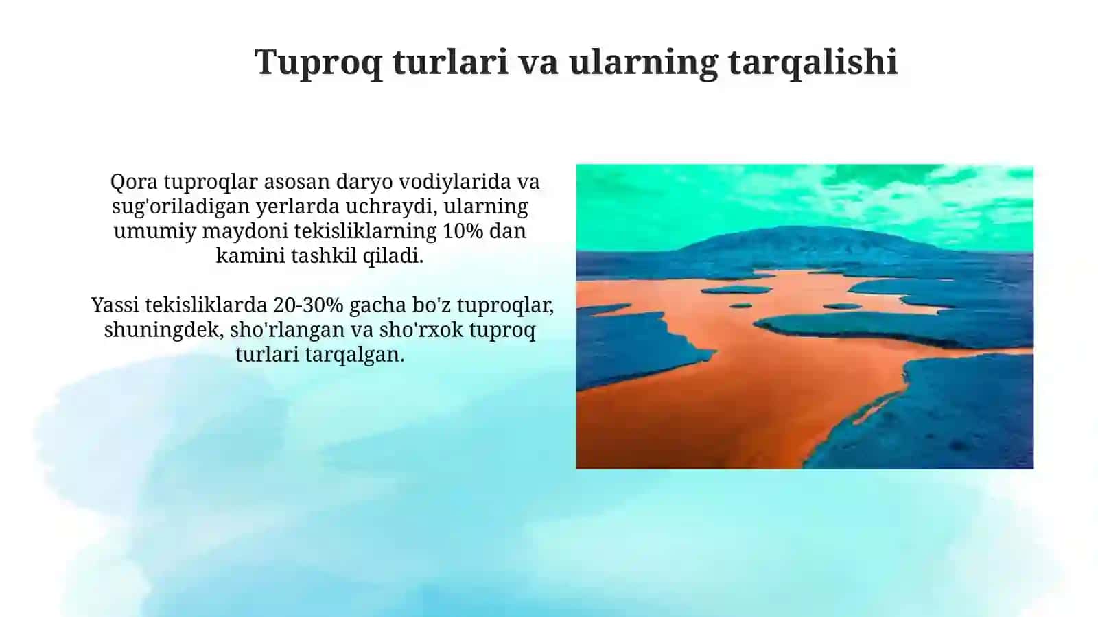 Oʻrta Osiyo hududi yer yuzasining tuzilishi: tekislik qismi 4