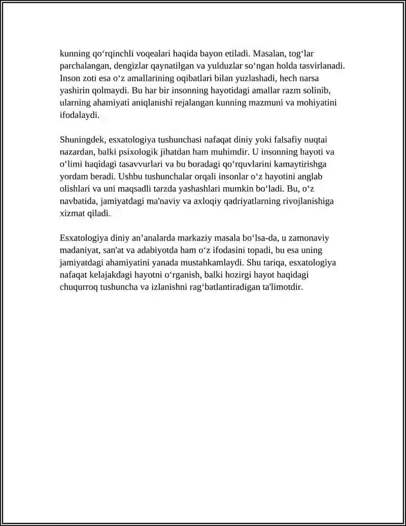 ESXATOLOGIYANING MOHIYATI QIYOMAT VA OXIRAT DUNYOSI 4