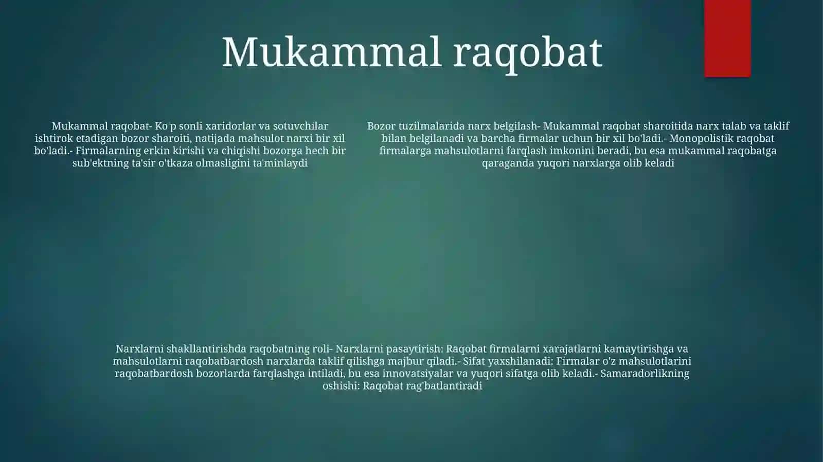 Narx Turlari Va Ularning Mazmuni, Raqobatning Turli Ko'Rinishlari Sharoitida Narxning Shakillanish Xususiyatlari 4