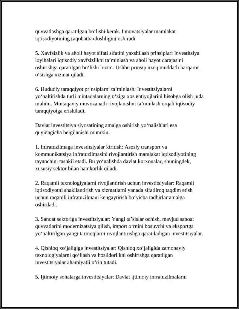 O‘ZBEKISTONDA DAVLATNING INVESTITSIYA SIYOSATINING MAQSADI VA AMALGA OSHIRISH YO‘NALISHLARI 4